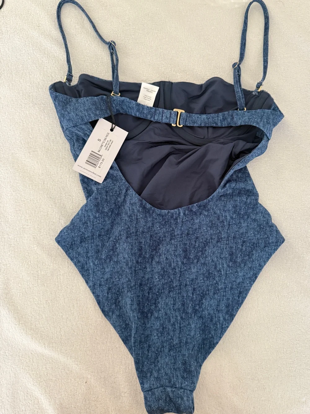 NWT- WeWoreWhat Balconnete Denim Texture One-Piece Swimsuit- S